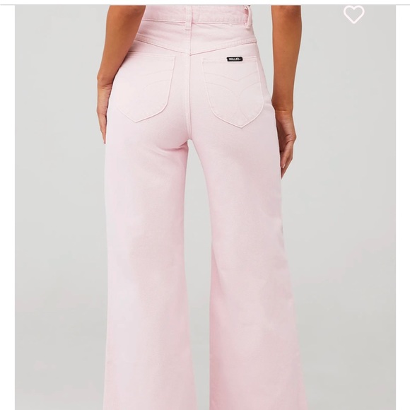Rollas High Waist Wide Leg Pink Denim Trouser - Picture 3 of 7